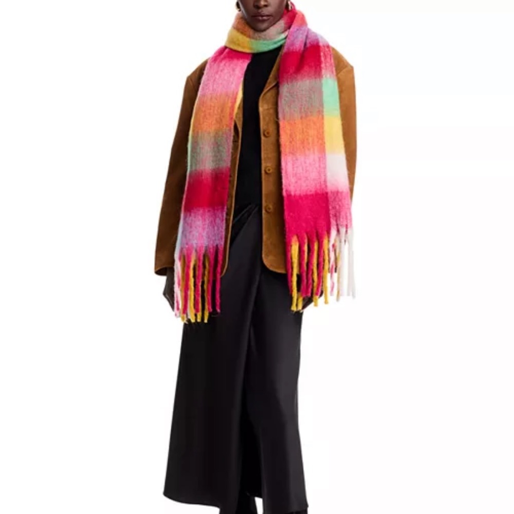 Aqua Color Block Plaid Scarf